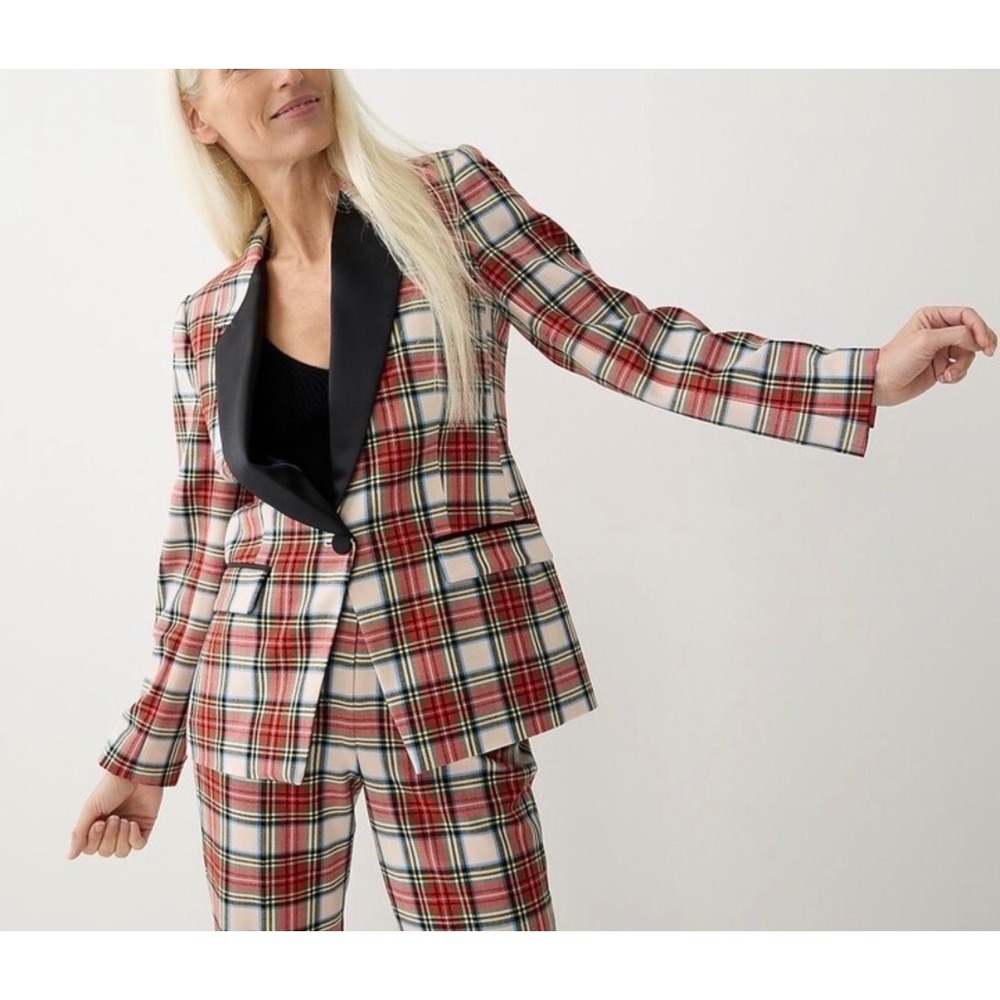 J.Crew Willa Blazer Womens 4 Red Plaid Snowy Stewart Tartan Wool Blend Holiday